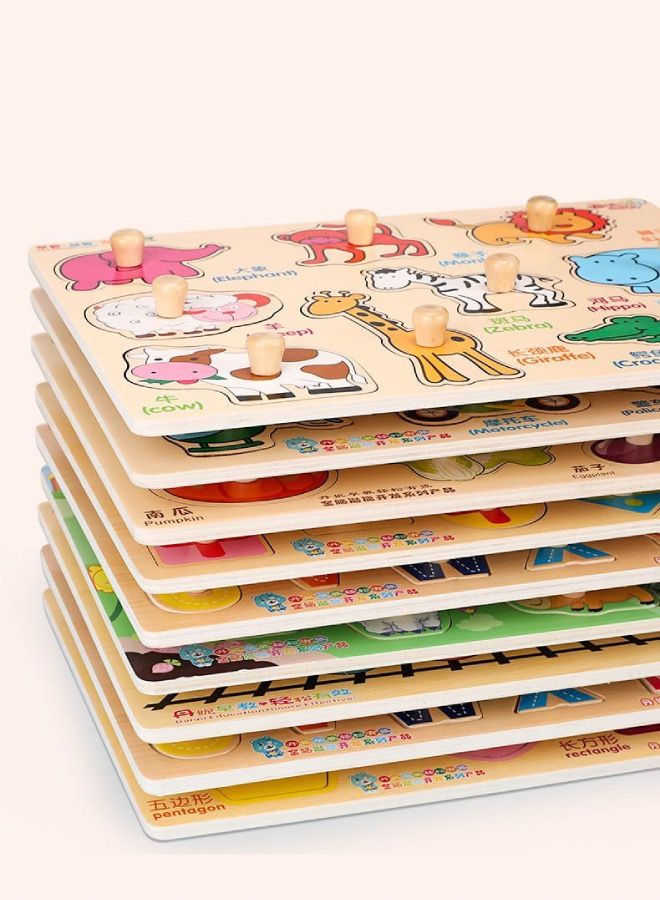 Wooden Pegged Puzzles Numbers Alphabet Puzzle And Educational Learning Board For Kids - Image 3