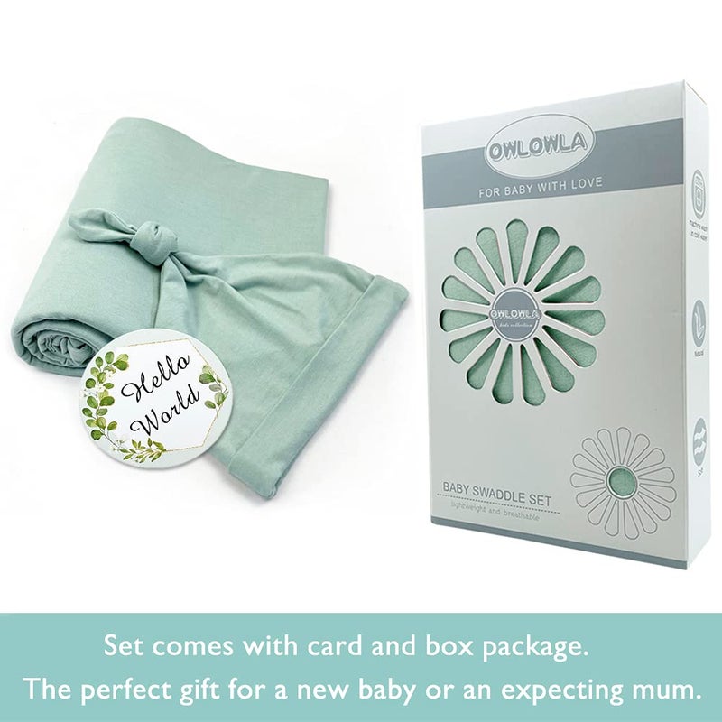 OWLOWLA Swaddle Blanket and Hat Set Newborn Swaddle Wrap Baby Receiving Blanket for Baby Boys Girls(Sage) - Image 2