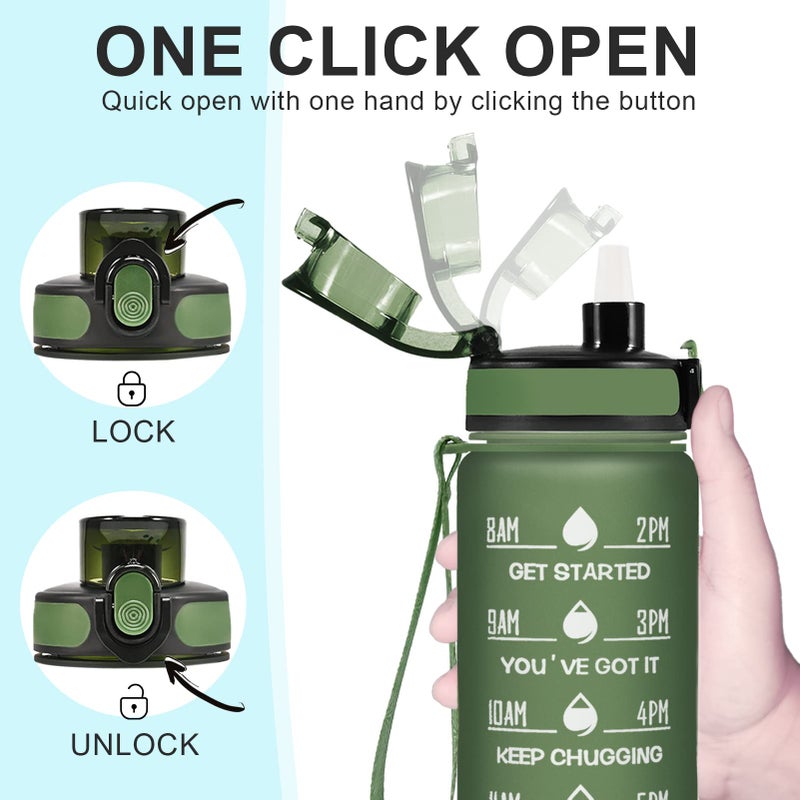Enerbone 32 oz Water Bottle, Leakproof BPA & Toxic Free, Motivational Water Bottle with Times to Drink and Straw, Fitness Sports Water Bottle with Strap for Office, Gym, Outdoor Sports, Hunter Green - Image 4