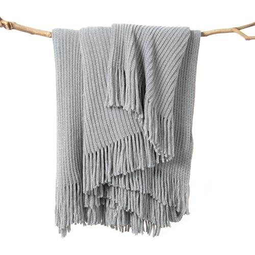 lifein Throw Blanket for Couch, Soft Boho Decor Bed Throw,Cozy Grey Knitted Chenille Small Farmhouse Lightweight Throw (Light Grey,50 * 60") - Image 1