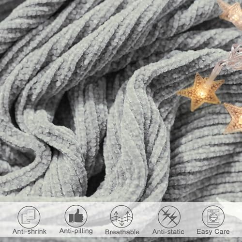 lifein Throw Blanket for Couch, Soft Boho Decor Bed Throw,Cozy Grey Knitted Chenille Small Farmhouse Lightweight Throw (Light Grey,50 * 60") - Image 5