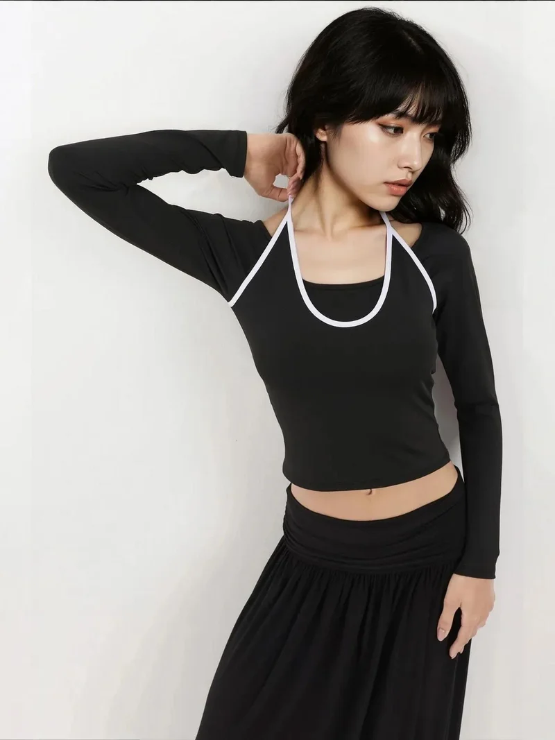 HICCUP Halter Neck Long Sleeve Knitted Top