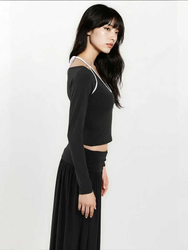 HICCUP Halter Neck Long Sleeve Knitted Top