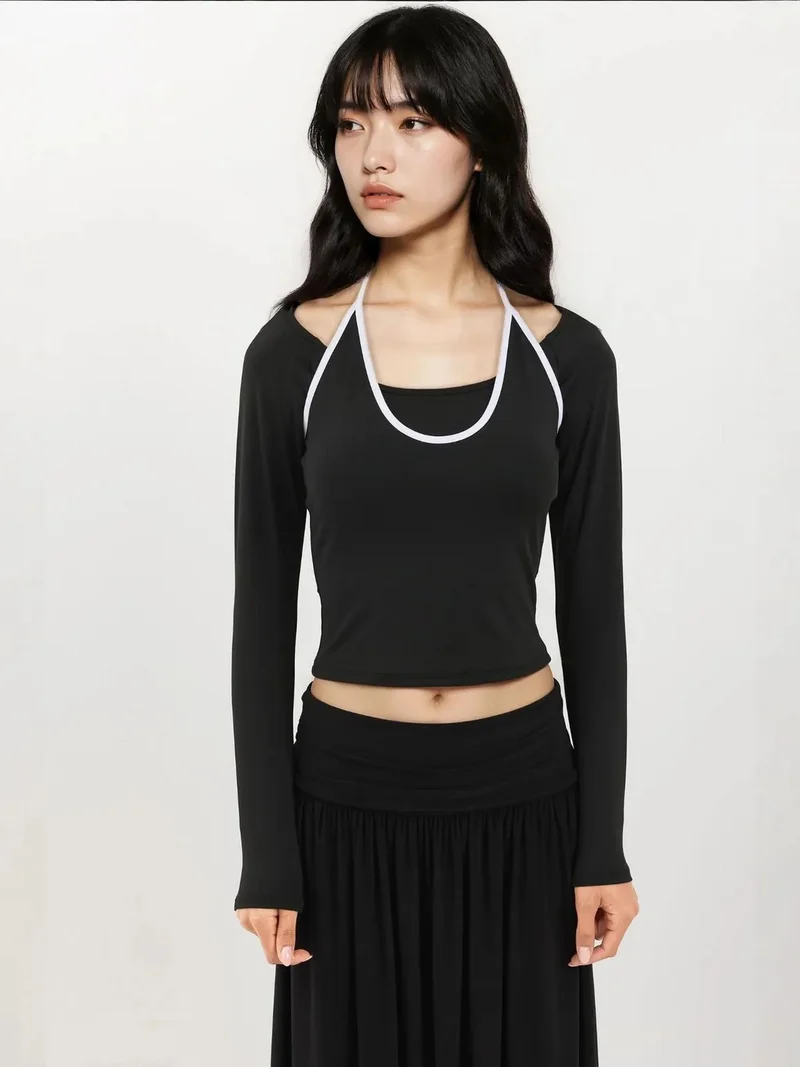 HICCUP Halter Neck Long Sleeve Knitted Top