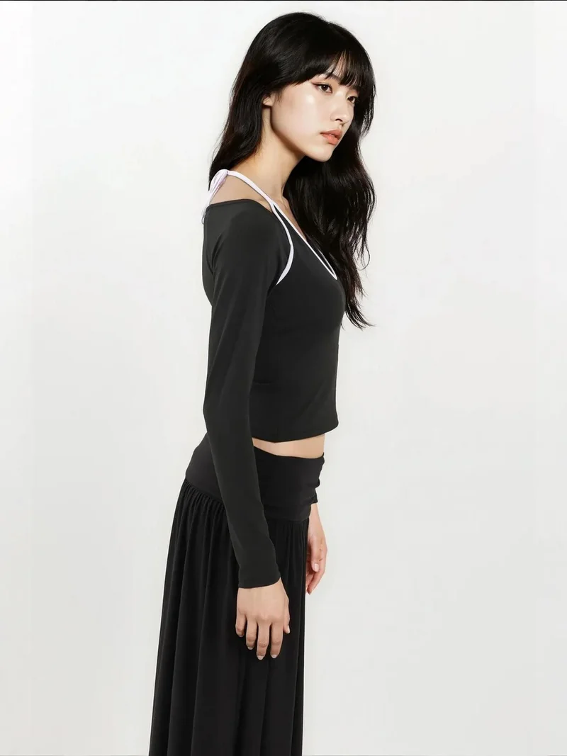 HICCUP Halter Neck Long Sleeve Knitted Top