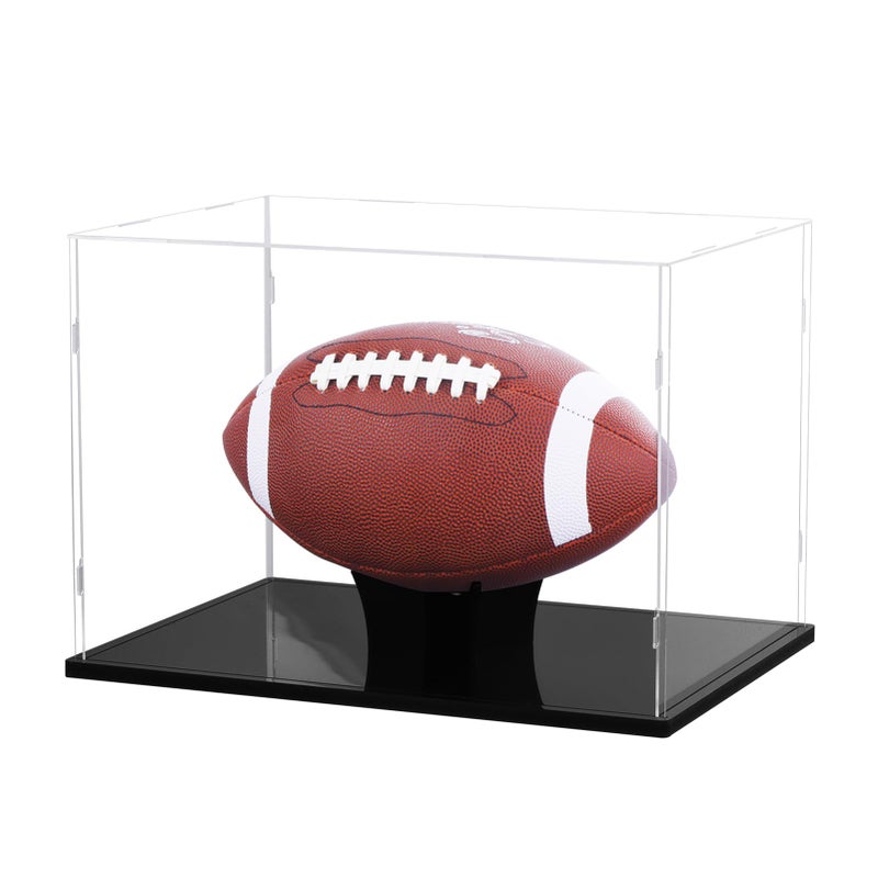 Football Display Case Full Size Acrylic Clear Box with Stand UV Protected Memorabilia Holder for Autographed Football Fans Collectors Sports Collectibles