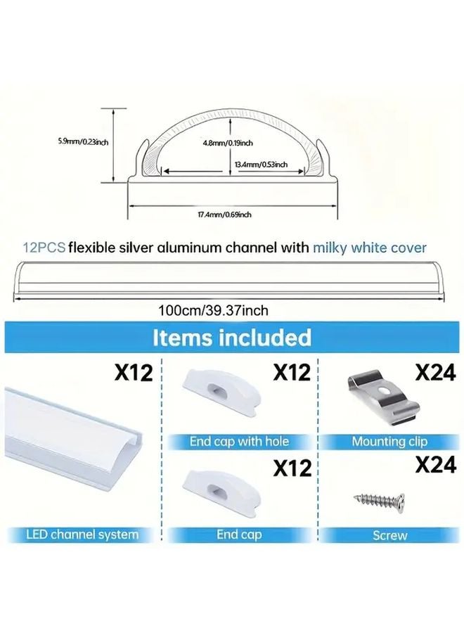 12 Pack 100cm 39 37 Inch Flexible Silver LED Light Channel With Milky White Cover Lens - Image 1
