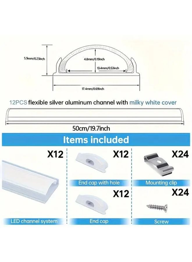 12 Pack 100cm 39 37 Inch Flexible Silver LED Light Channel With Milky White Cover Lens - Image 4