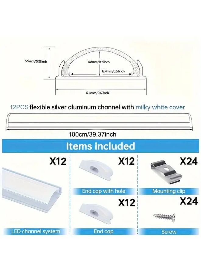 12 Pack 100cm 39 37 Inch Flexible Silver LED Light Channel With Milky White Cover Lens - Image 3