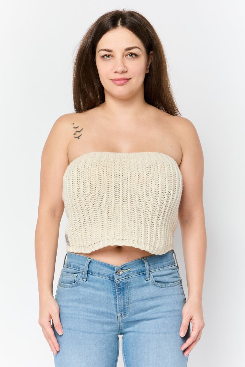 Harmont & Blaine Women Straight Across Strapless Crop Top, Beige - Image 1