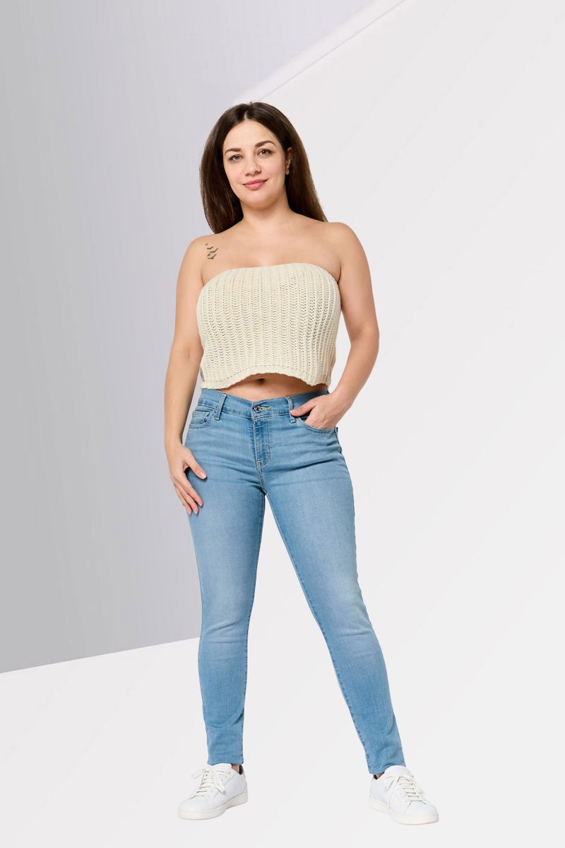 Harmont & Blaine Women Straight Across Strapless Crop Top, Beige - Image 2