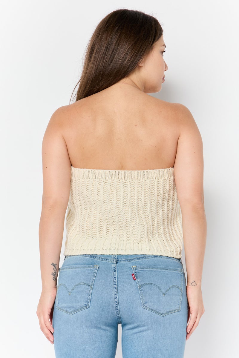 Harmont & Blaine Women Straight Across Strapless Crop Top, Beige - Image 4
