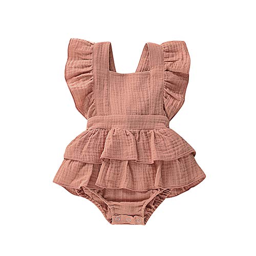 Douhoow Newborn Baby Girls Ruffle Romper Jumpsuit Bodysuit Baby Girl Summer Clothes Outfits (Khaki, 0-3 Months) - Image 1
