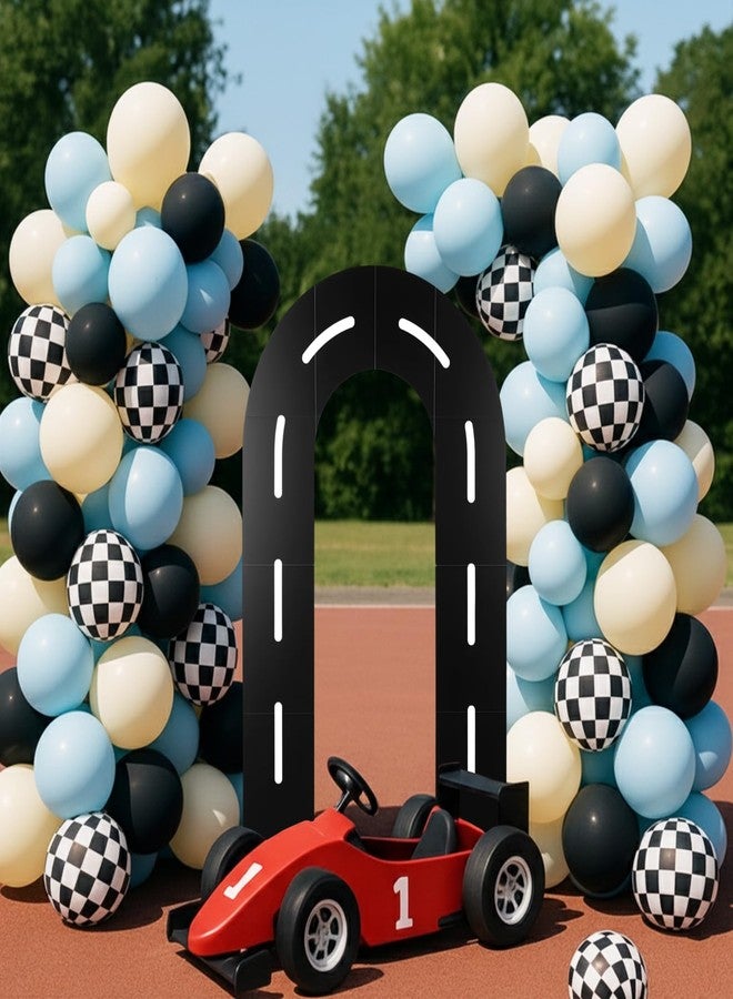 Zhanmai Racing Party Backdrop Decor Race Track Arch Backdrop Stand with Weighted Water Bag Racetrack Pre-Cut Foam Board Set Racer Party Decor for Race Car Road Go Kart Theme Birthday Games (5 ft) - Image 1