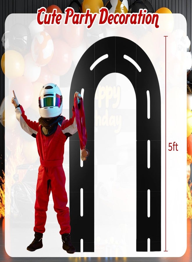 Zhanmai Racing Party Backdrop Decor Race Track Arch Backdrop Stand with Weighted Water Bag Racetrack Pre-Cut Foam Board Set Racer Party Decor for Race Car Road Go Kart Theme Birthday Games (5 ft) - Image 2