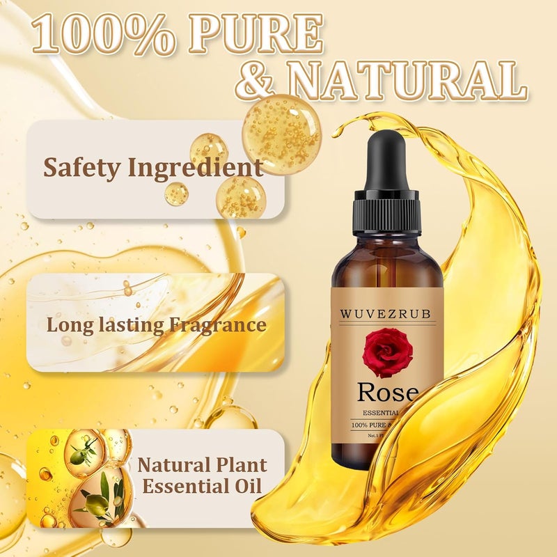 زيت الورد العطري 30 مل - زيوت طبيعية ونقية 100% لموزع العلاج العطري - 1 أونصة سائلة/ورد - Image 2