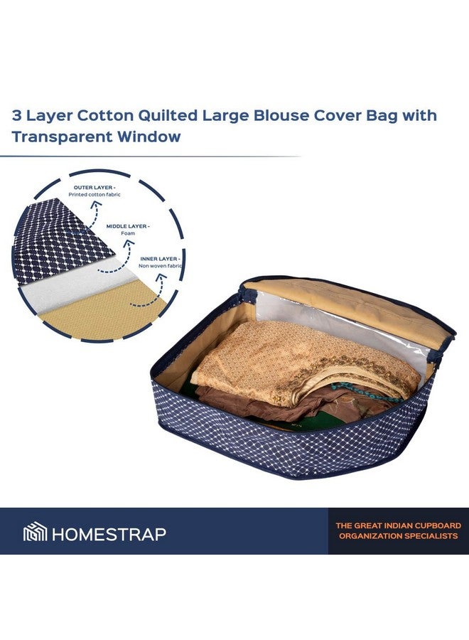 HomeStrap Homestrap Cotton Quilted Blouse Cover - Pack of 4 - Navy Blue  - Image 4