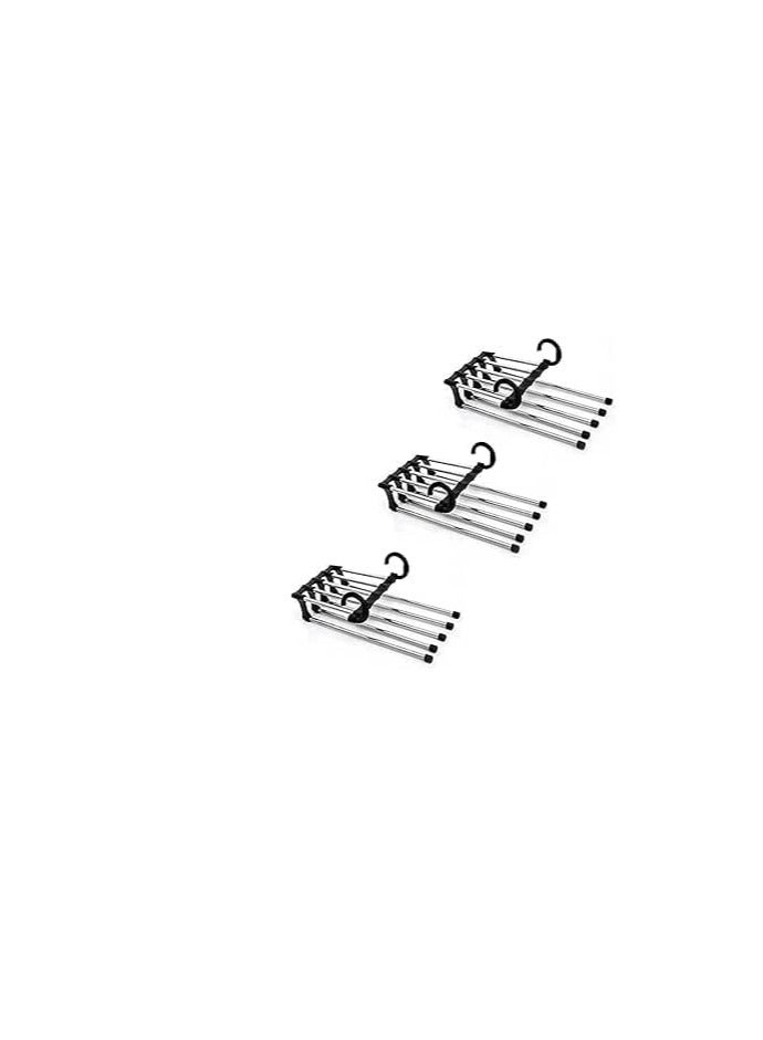 5 in 1 Stainless Steel Multi-layer Pant Hanger Rack, Space Saving Foldable Storage Rack for Trousers, Scarf, Belt Tie (3 Pack)  - Image 1