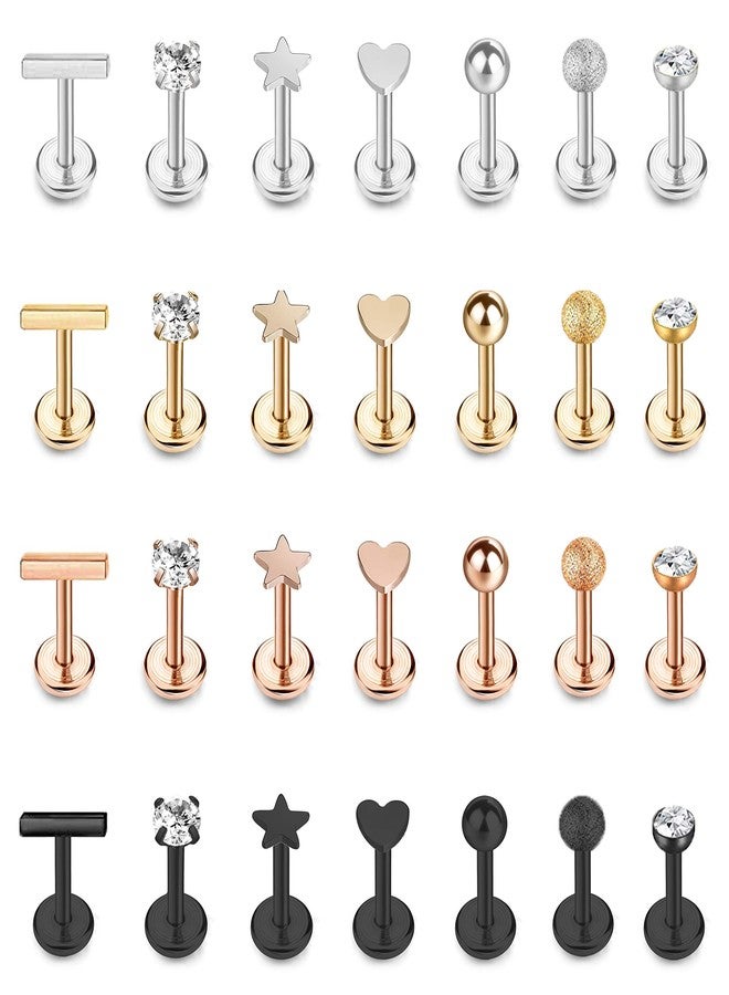 Masedy 16Pcs 16G 316L Stainless Steel CZ Labret Monroe Lip Rings Cartilage Helix Tragus Nose Piercing 6-8MM (C: 28Pcs 6MM) - Image 1