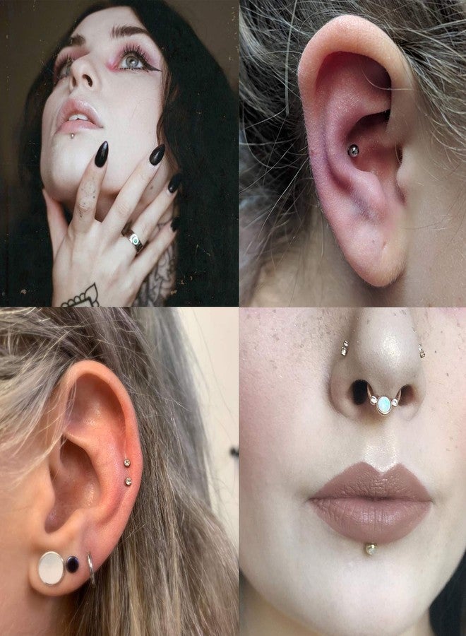 Masedy 16Pcs 16G 316L Stainless Steel CZ Labret Monroe Lip Rings Cartilage Helix Tragus Nose Piercing 6-8MM (C: 28Pcs 6MM) - Image 2