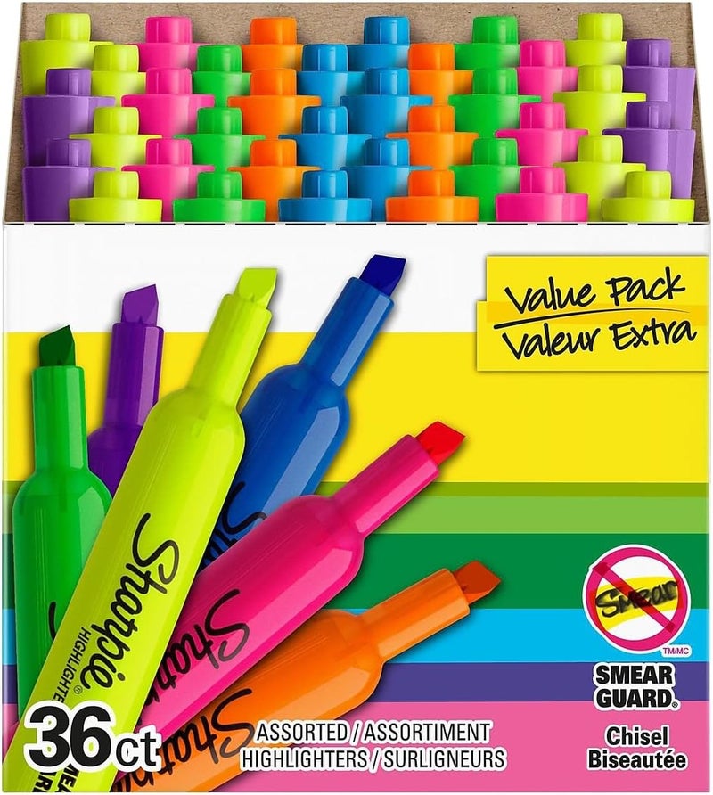 Sharpie Tank Highlighters, Fluorescent And Pastel Highlighters, Chisel Tip, Highlighter Markers Set, Assorted Colors, Value Pack, 36 Count - School, Office, Teacher Supplies - Image 3