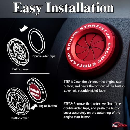 DETACHI Car Start Button Cover, Plastic Rotatable Push Start Switch Cover, Anti Scratch Interior Decoration Accessory, Ignition Cover Protector Engine Push Button Sticker for All Cars - Image 2