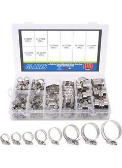 Glarks Glarks 100Pcs Adjustable 8-44mm Range 304 Stainless Steel Worm Gear Hose Clamps Assortment Kit, Fuel Line Clamp for Water Pipe, Plumbing, Automotive and Mechanical Application (Hose Clamp Kit)  - Image 1