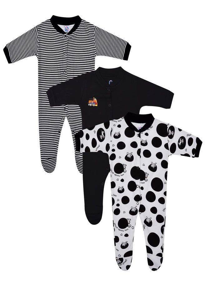 Magic Town Baby Front open Rompers/Jumpsuit Sleepsuit Full Sleeve, Snap Button for Boys and Girls pack of 3 Black (Newborn) - Image 1