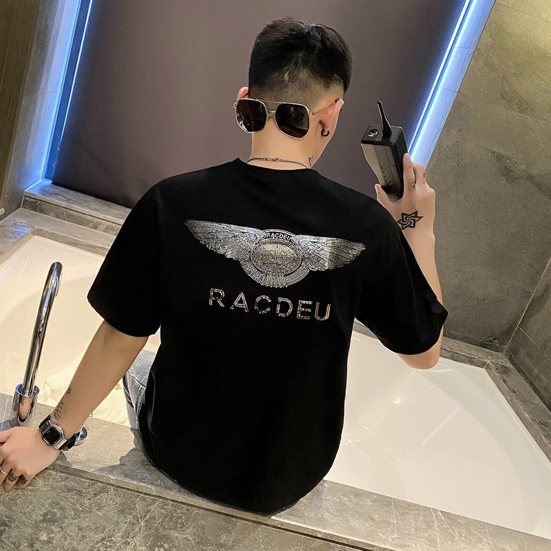 2022 Trendy Brand Short-Sleeved T-Shirt Men'S Online Popular Korean Style Trendy Drilling T-Shirt Summer Spiritual Boy Half-Sleeved Top - Image 4