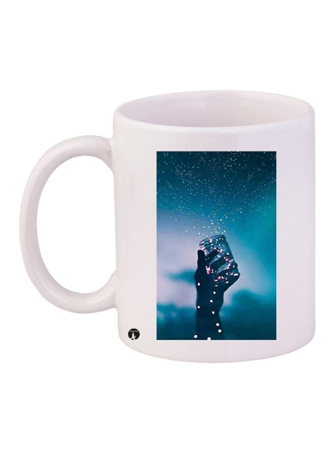 Printed Coffee Mug White/Blue/Gold 11ounce