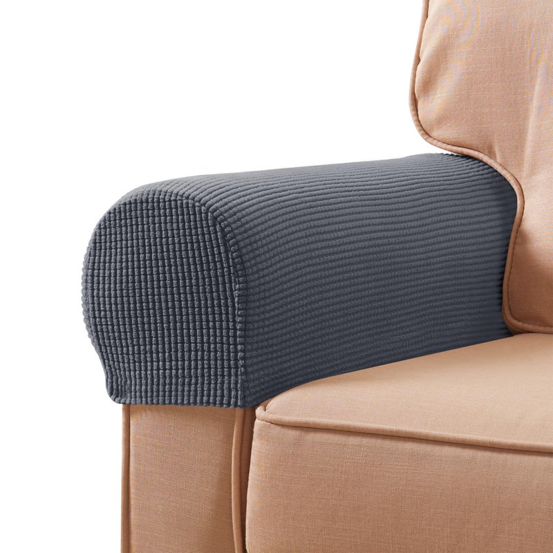 SUBRTEX Stretch Couch Arm Covers Set of 2, Checkered Sofa Arm Slipcovers, Anti-Slip Armrest Covers for Recliner and Armchairs, Pet Proof, High Stretchy, Hook & Loop Tape, Gray - Image 1