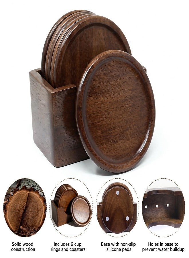 DIDA Coasters Set of 6, Wood Coasters for Drinks with Holder, Coaster for Tabletop Protection, Cup Mat for Hot or Cold Drinks, Non-Slip, Coffee Table Decor Ideal for Home Decor House (Black Walnut) - Image 4
