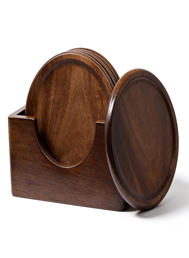 DIDA Coasters Set of 6, Wood Coasters for Drinks with Holder, Coaster for Tabletop Protection, Cup Mat for Hot or Cold Drinks, Non-Slip, Coffee Table Decor Ideal for Home Decor House (Black Walnut) - Image 1