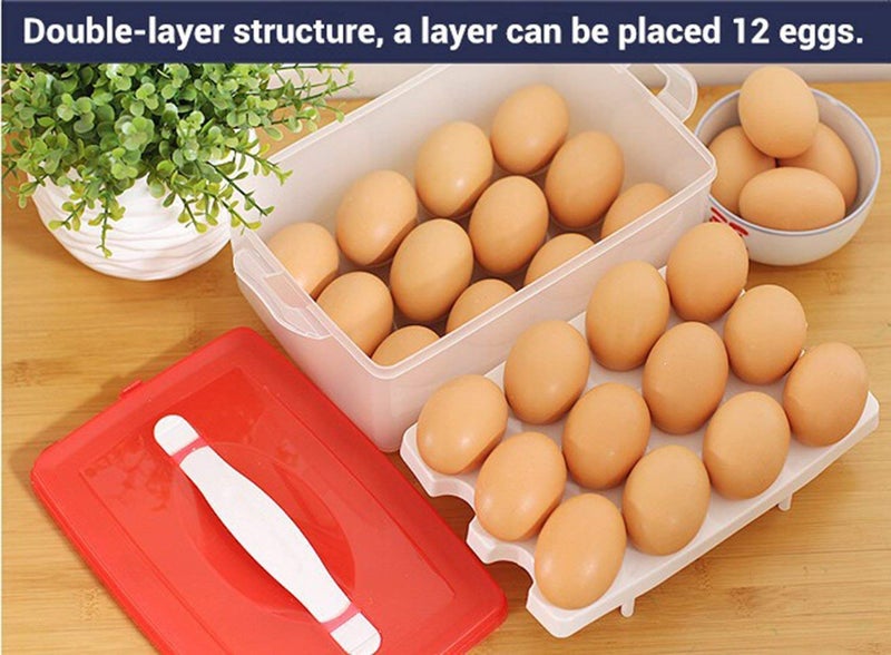 Clomana 24 Grids Double Layer Egg Storage Box Holder Refrigerator Foldable Plastic Container - Image 2