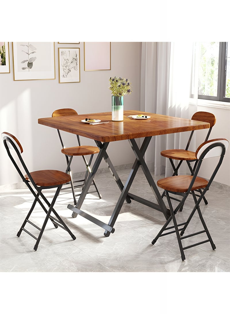Taimi Folding Dining Table 80x80x74cm with Wooden Top & Metal Legs, Portable Table with a Modern Space-Saving Design for Kitchen, Dining Room, Living Room, Garden, and Camping - Brown - Image 3