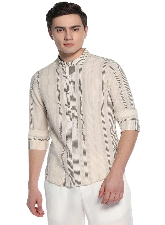 دينيس لينغو قميص كاجوال رجالي كاكي قطن % بقصة ضيقة