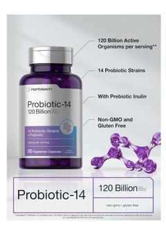 Horbäach Probiotics 120 Billion CFU 14 Strains with Prebiotics for Women & Men 50 Capsules 25 Servings  - Image 3