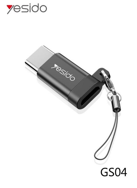 GS04 Type-C to Micro USB Adapter – Mini Connector with Keychain – High-Speed Data Transfer & Fast Charging Support – Universal Compatibility with Android Devices, Power Banks & OTG Accessories – Ultra-Compact Design – Black