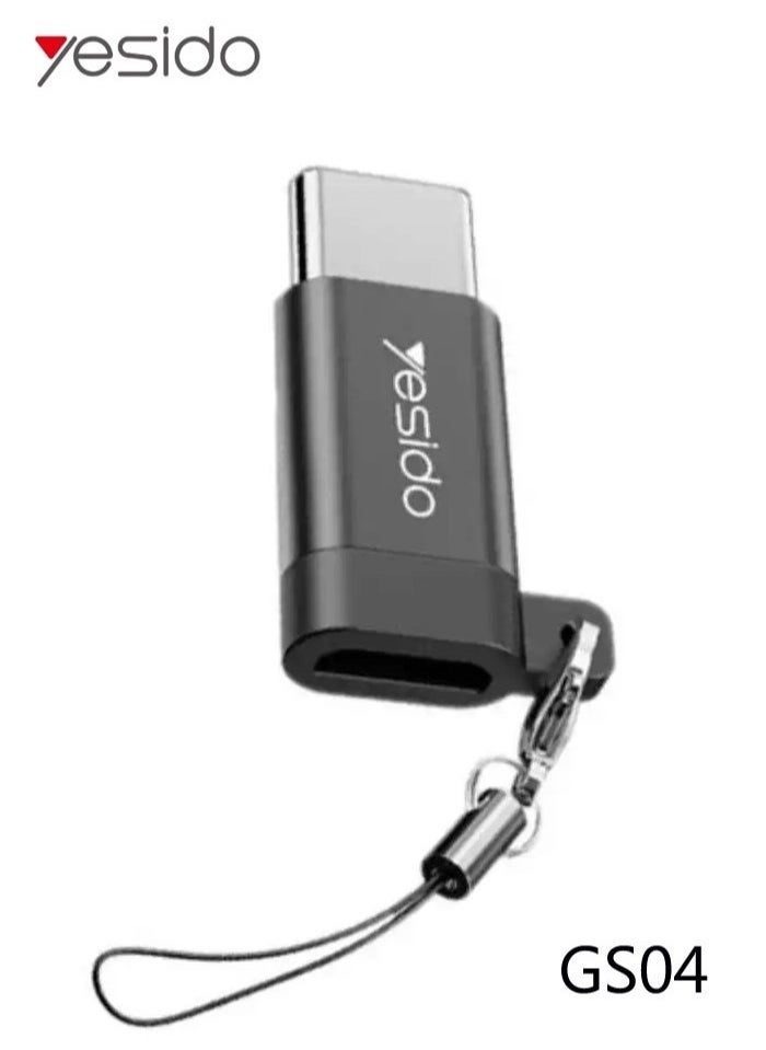 GS04 Type-C to Micro USB Adapter – Mini Connector with Keychain – High-Speed Data Transfer & Fast Charging Support – Universal Compatibility with Android Devices, Power Banks & OTG Accessories – Ultra-Compact Design – Black