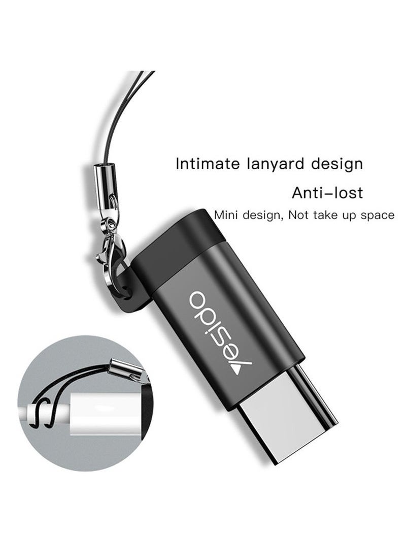 GS04 Type-C to Micro USB Adapter – Mini Connector with Keychain – High-Speed Data Transfer & Fast Charging Support – Universal Compatibility with Android Devices, Power Banks & OTG Accessories – Ultra-Compact Design – Black