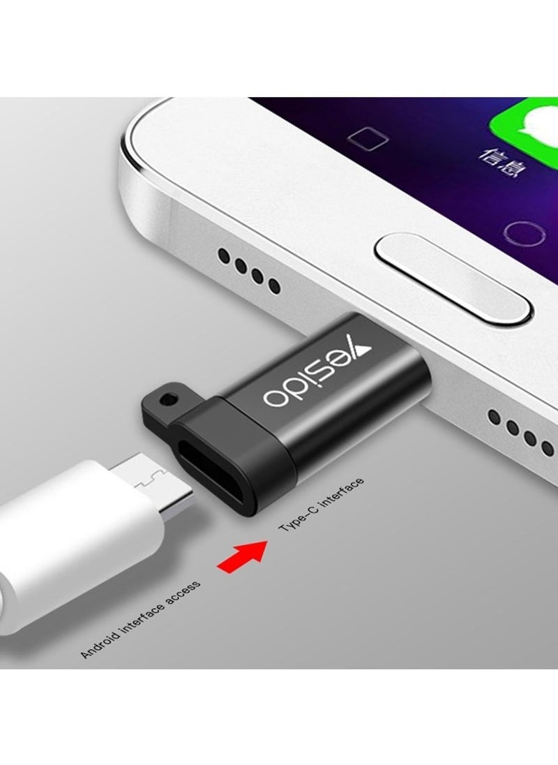 GS04 Type-C to Micro USB Adapter – Mini Connector with Keychain – High-Speed Data Transfer & Fast Charging Support – Universal Compatibility with Android Devices, Power Banks & OTG Accessories – Ultra-Compact Design – Black