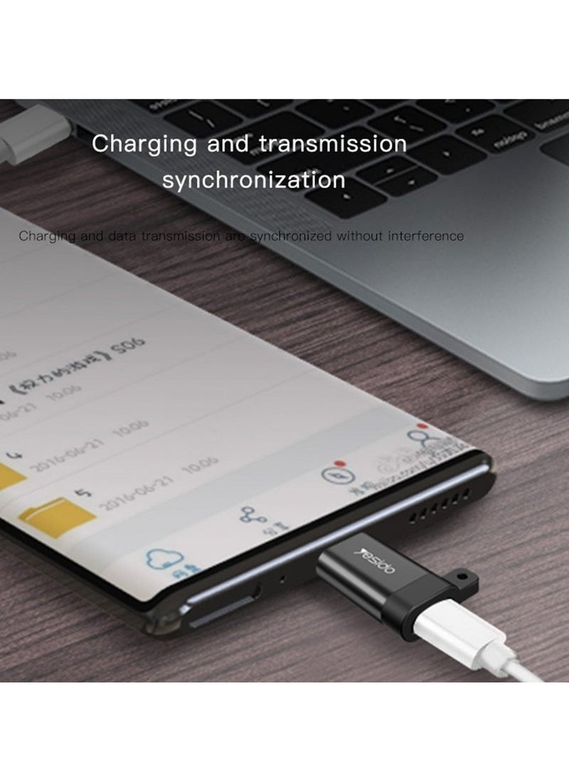 GS04 Type-C to Micro USB Adapter – Mini Connector with Keychain – High-Speed Data Transfer & Fast Charging Support – Universal Compatibility with Android Devices, Power Banks & OTG Accessories – Ultra-Compact Design – Black