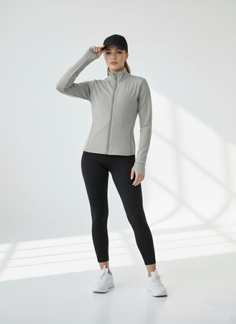 pump'd PUMPD Women's Jacket| Slim Fit|Thumb Hole Open Sleeve|With zipper|Perfect for workout|GREY|2XL - Image 2