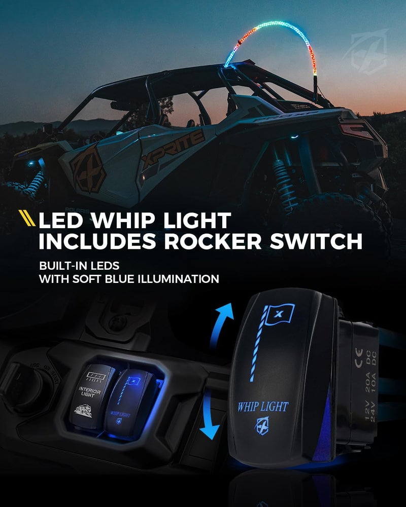 Xprite 1PC 2FT Spiral RGB LED Whip Light with Spring Base, App & Remote Control Chasing Antenna Lighted Whips, Compatible with SXS ATV UTV Polaris RZR Can-am Buggy Trucks Jeep - Image 4
