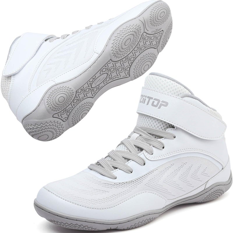 ziitop Kids Wrestling Shoes Youth Boys Girls Youth Boxing Shoe Barefoot Hiking Boots Lightweight Breathable Zero Drop Non Slip White - Image 2