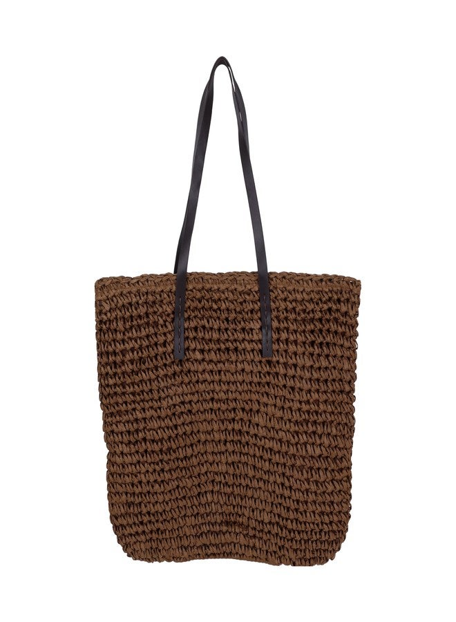 DENOVA stylish Rafia Handbag, Chocolate Brown tote, travel friendly, ideal for shopping, outing for women and girls - Image 1