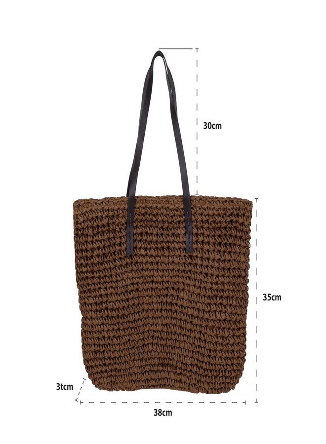 DENOVA stylish Rafia Handbag, Chocolate Brown tote, travel friendly, ideal for shopping, outing for women and girls - Image 2