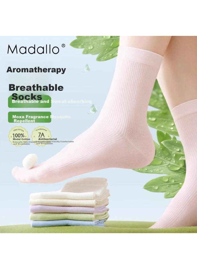 Madallo Modal [Mugwort Essential Oil] 100% Modal Cotton Odor-Resistant Socks For Women, Summer Cool-Feeling Mid-Calf Socks, Thin Athletic Women'S Socks - Image 1