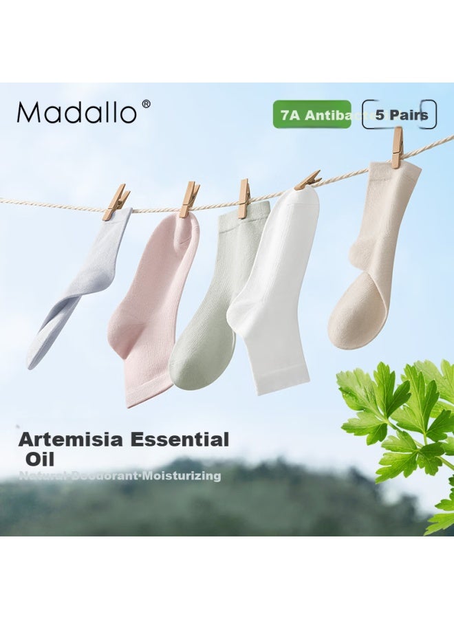 Madallo Modal [Mugwort Essential Oil] 100% Modal Cotton Odor-Resistant Socks For Women, Summer Cool-Feeling Mid-Calf Socks, Thin Athletic Women'S Socks - Image 3