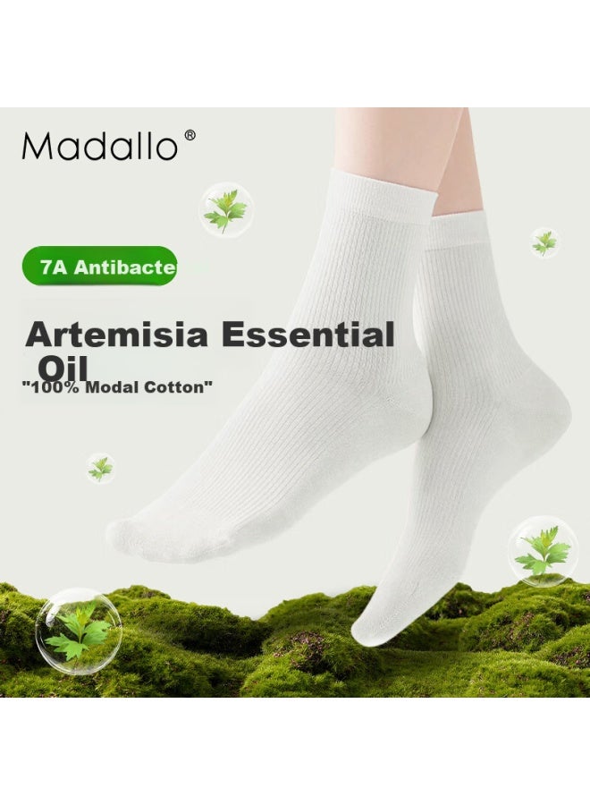Madallo Modal [Mugwort Essential Oil] 100% Modal Cotton Odor-Resistant Socks For Women, Summer Cool-Feeling Mid-Calf Socks, Thin Athletic Women'S Socks - Image 2